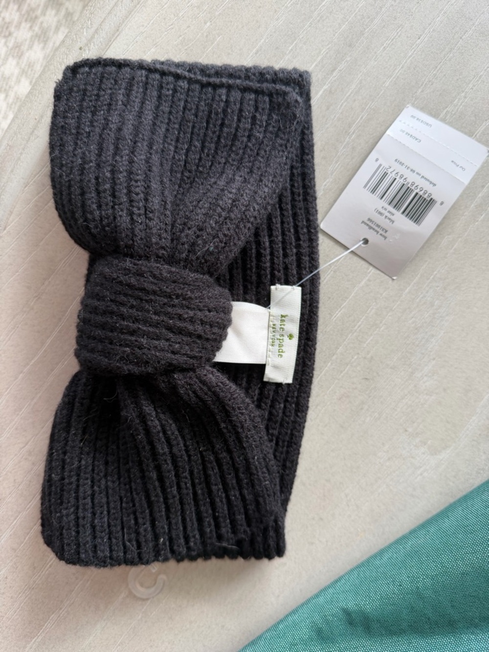 NWT kate spade black ribbed bow headband with tag